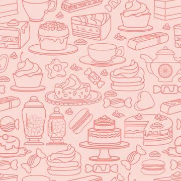 Cute various desserts. Vector Sweets seamless pattern. Stock Illustration