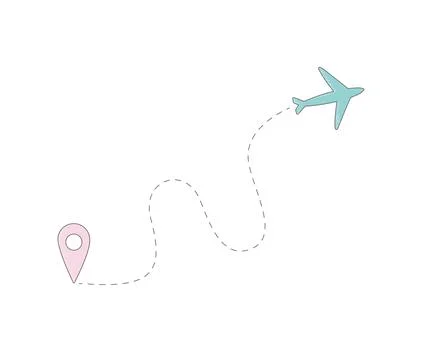 Cute vector airplane dotted flight route, aircraft tracking, dash line trace Stock Illustration