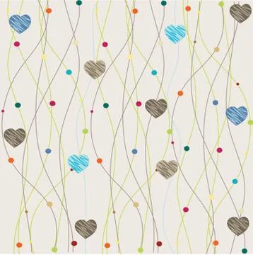 Cute vector background with vintage hearts Stock Illustration