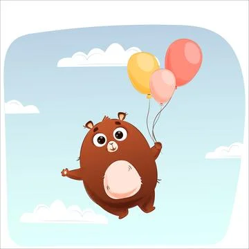 Cute vector bear flying on a hot air balloon. Suitable for templates, adver.. Stock Illustration