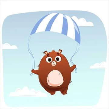 Cute vector bear flying on a parachute. Suitable for templates, advertising.. イラスト素材
