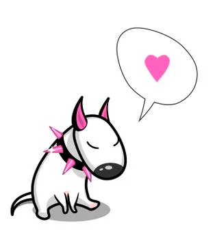 Cute vector cartoon dog. White Bull Terrier in love. Speech bubble with heart Stock Illustration