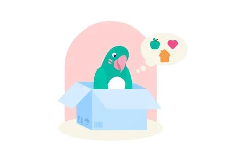 Cute Vector Cartoon Flat Outline Adopt Pet Parrot Concept Illustration イラスト素材