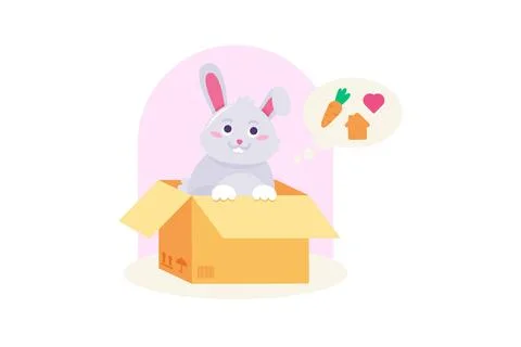 Cute Vector Cartoon Flat Outline Adopt Pet Rabbit Concept Illustration Stock Illustration