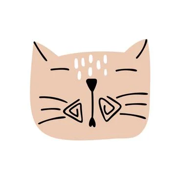 Cute Vector Children hand drawn Cat face. Scandinavian Design illustration 스톡 일러스트