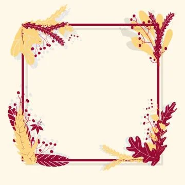 Cute vector colorful frame in hand drawn style. Floral and leaves frame. Stock Illustration