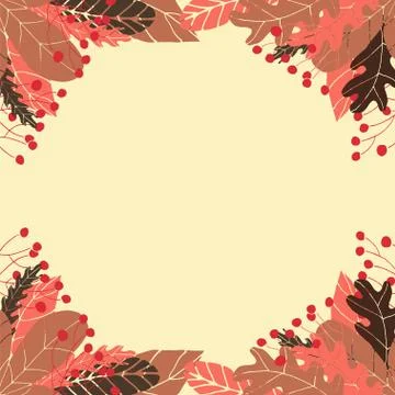 Cute vector colorful frame in hand drawn style. Floral and leaves frame. Stock Illustration