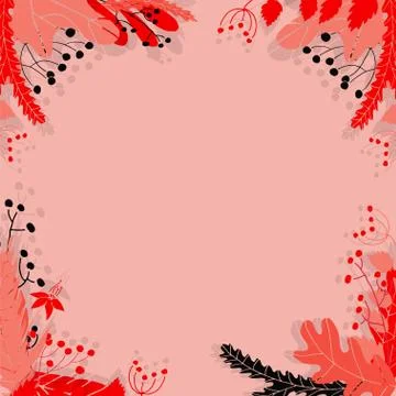 Cute vector colorful frame in hand drawn style. Floral and leaves frame. Stock Illustration