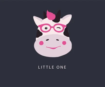 Cute vector cow head icon on white Stock Illustration
