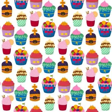Cute vector cupcakes and muffins chocolate seamless pattern background Illustrazione stock