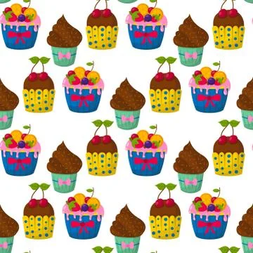 Cute vector cupcakes and muffins chocolate seamless pattern background Illustrazione stock