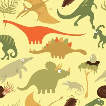 Cute vector dinos pattern for kids with positive colours Stock Illustration