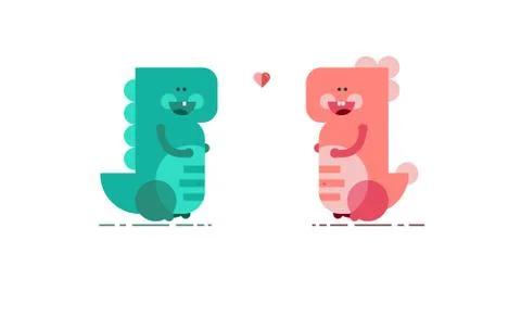 Cute vector dinosaurs on white background. Dino love. Stock Illustration