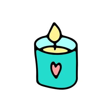 Cute Vector doodle candle in blue glass 스톡 일러스트