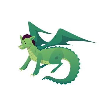 Cute vector dragon with big wings, claws and tail on a white background- Stock Illustration