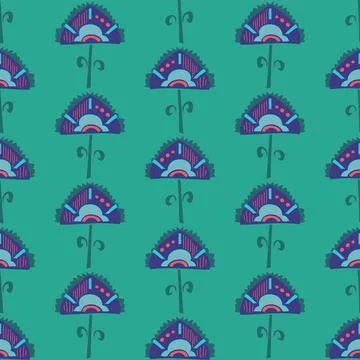 Cute Vector Fan Shape Repeat Pattern Pattern In blue And Green Stock Illustration