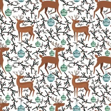 Cute vector flat deer on seamless pattern Stock Illustration