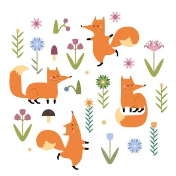 Cute vector foxes Stock Illustration