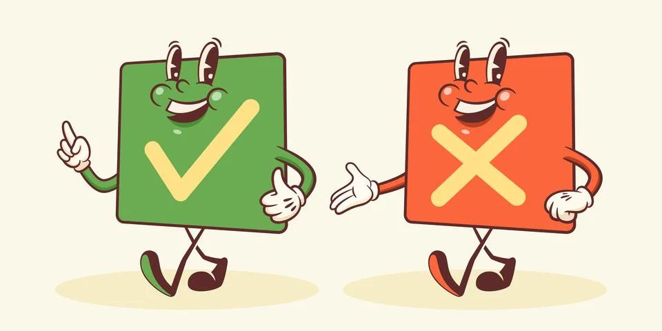 Cute Vector Geometric Characters Illustration. Groovy Cartoon Checkboxes with 스톡 일러스트