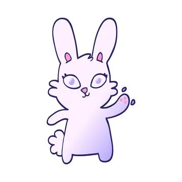Cute vector gradient illustration cartoon rabbit waving in bright neon color Stock Illustration