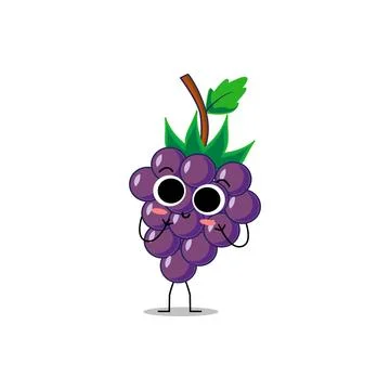 Cute vector grape fruit character in different action emotion Stock Illustration