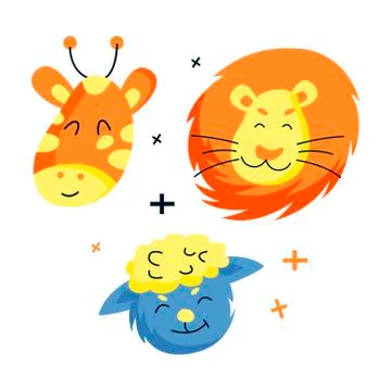 Cute vector hand drawn animals set Stock Illustration