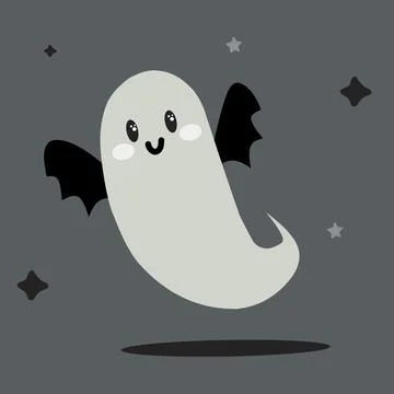 Cute vector icon with ghost image and bat wings Stock Illustration