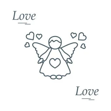 Cute vector illustration: angel and hearts. Love symbol. Stock Illustration
