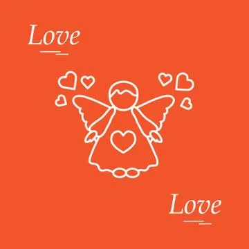 Cute vector illustration: angel and hearts. Love symbol. Stock Illustration