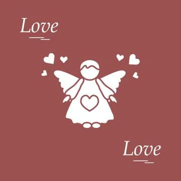 Cute vector illustration: angel and hearts. Love symbol. Stock Illustration