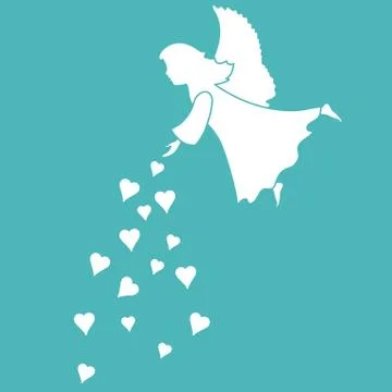 Cute vector illustration: angel showered hearts. Love symbol. Stock Illustration