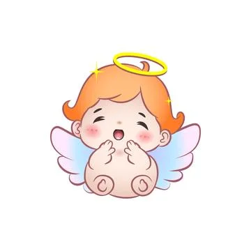 Cute vector illustration of an awning angel baby in kawaii style Stock Illustration