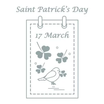 Cute vector illustration: calendar with bird and clover for St. Patrick's Day Stock Illustration