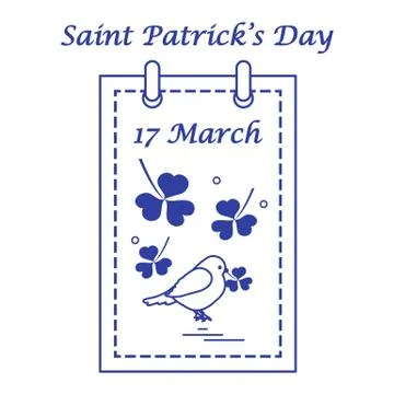 Cute vector illustration: calendar with bird and clover for St. Patrick's Day Stock Illustration