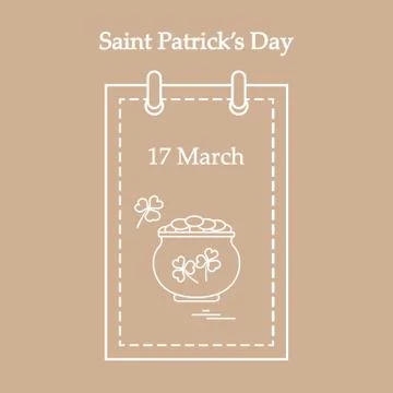 Cute vector illustration: calendar with a pot full of gold coins and clover f Stock Illustration