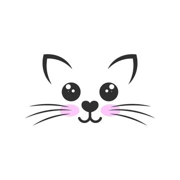 Cute vector illustration of a cat head, drawing of a cat muzzle, ears and whi Stock Illustration