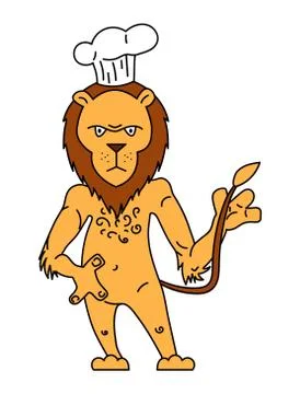 Cute vector illustration of a chef cook lion in cartoon style Stock Illustration