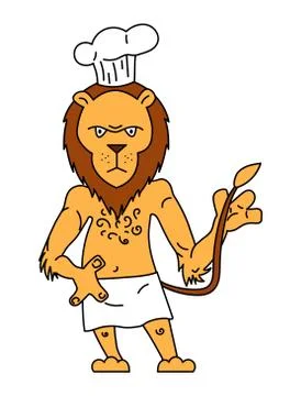 Cute vector illustration of a chef cook lion in cartoon style Illustrazione stock