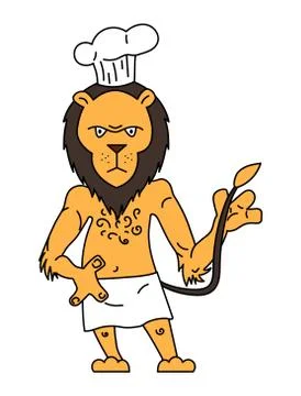 Cute vector illustration of a chef cook lion in cartoon style Illustrazione stock