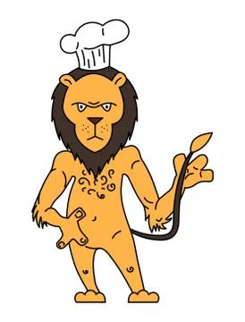 Cute vector illustration of a chef cook lion in cartoon style Stock-Illustration