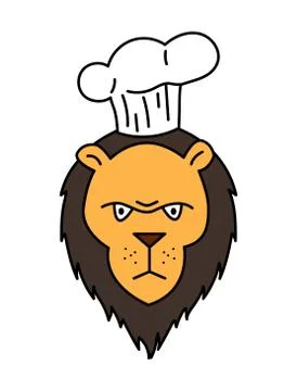 Cute vector illustration of a chef cook lion in cartoon style Illustrazione stock
