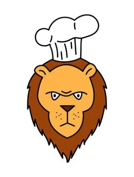 Cute vector illustration of a chef cook lion in cartoon style Stock-Illustration
