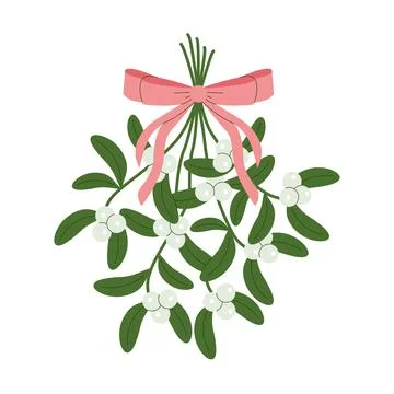 Cute vector illustration of a Christmas mistletoe branch Stock Illustration