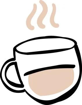 A cute vector illustration of a clear glass coffee mug filled with creamy l.. Stock Illustration
