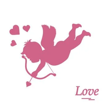 Cute vector illustration: cupid shoots a bow. Love symbol. Stock Illustration