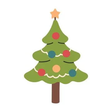 Cute vector illustration of a decorated Christmas tree with colorful ornaments Stock Illustration