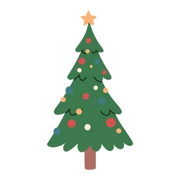 Cute vector illustration of a decorated Christmas tree with colorful ornaments Stock Illustration