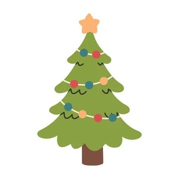 Cute vector illustration of a decorated Christmas tree with colorful ornaments Stock Illustration