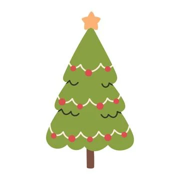 Cute vector illustration of a decorated Christmas tree with colorful ornaments Stock Illustration
