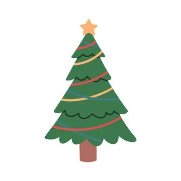 Cute vector illustration of a decorated Christmas tree with colorful ornaments Stock Illustration